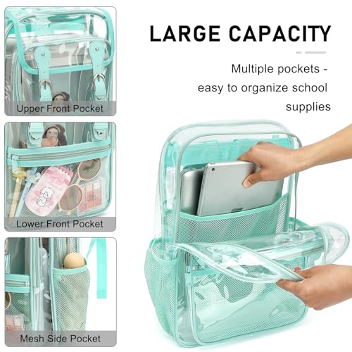 Heavy Duty Clear Backpack Stadium Approved Transparent Backpacks for School College Festival Work Travel (Mint Green) - color: Mint Green