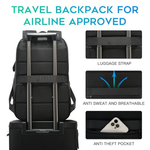 FUTURE AESTHETICS Smart Waterproof Travel Backpack Business Flight Approved Carry on Backpack for Men Women ，Large Capacity Laptop Backpack，Water Resistant Computer Backpack Fits 16 Inch Laptop（Black） - color: Black