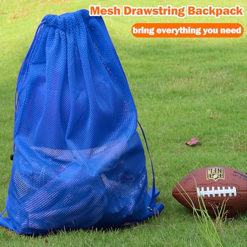 NATURAL STYLE Large Mesh Drawstring Backpack Bag, Gym Sports String Bag, Outdoor Workout Beach Swim Bag (Blue) - color: Blue