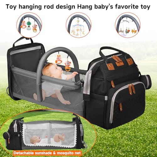 Baby Diaper Bags with Changing Station Multifunctional Waterproof Diaper Bag Backpack Travel Baby Bag with Changing Pad, Pacifier Case,Baby Essentials(Black) - color: Up-black