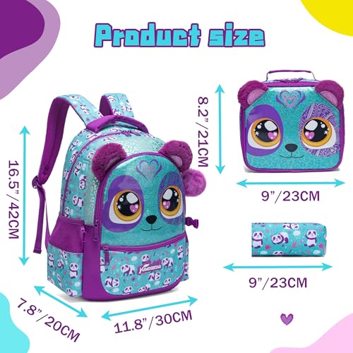 3 in 1 Backpack Set for Girls - Ages 8-10 with Lunch Box & Pencil Case - color: Purple 01