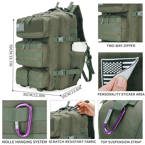 55L Tactical Backpack Heavy Duty Military Rucksack Molle Backpack 3 Day Assault Pack for Work Outdoors - color: Green