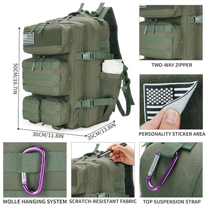 55L Tactical Backpack Heavy Duty Military Rucksack Molle Backpack 3 Day Assault Pack for Work Outdoors - color: Green