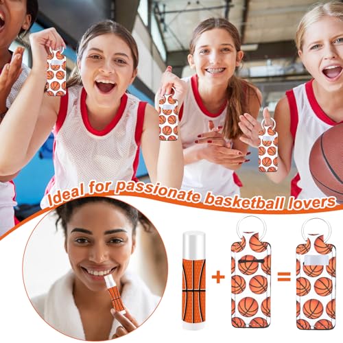 24 Sets Basketball Party Favors Lip Balm and Lipstick Holder Keychain Bulk Sport Ball Team Gifts Natural Moisturizing Lip Balm Keychains Portable Pouch for Team Basketball Sports Party Supplies - style: Basketball