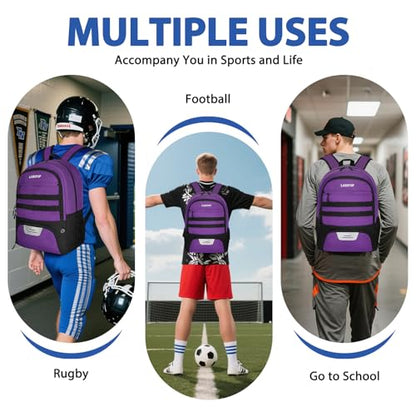 LARIPOP Soccer Backpack with Ball Holder & Shoe Compartment Large Capacity Sports Bag for Training - color: purple