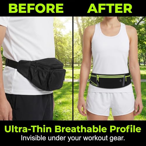 Unisex Running Belt with Water Bottle Holder, Water Resistant Reflective Waist Pack, No Bounce Slim Workout Fanny Pack with Adjustable Strap for Running Hiking Cycling, Fits Phones Keys Cards (Purple) - color: Purple