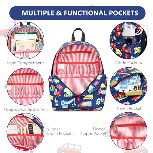 CAMTOP Preschool Backpack for Kids Boys Girls Toddler Backpack Kindergarten School Bookbags for Age 3-8 (Navy Vehicle) - color: Navy Vehicle