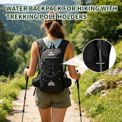 Hydration Backpack with 2L Water Bladder - 20L Water Backpack for Hiking, Cycling, Running, Biking, Lightweight Hiking Pack Bag for Women & Men with Trekking Pole Holders - color: Black With 2l Water Bladder