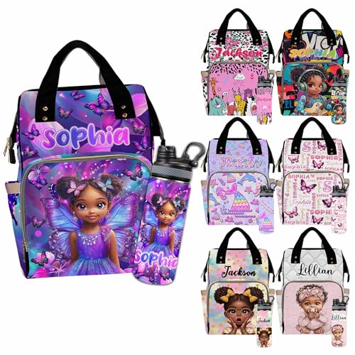 Custom Diaper Bag for Girls Personalized Diaper Bag Backpack &Insulated Water Bottle with Name Custom Monogram Baby Travel Bag Nursing Diaper Mommy Backpack with Adjustable Shoulder Straps Nappy Bag - color: Design 04