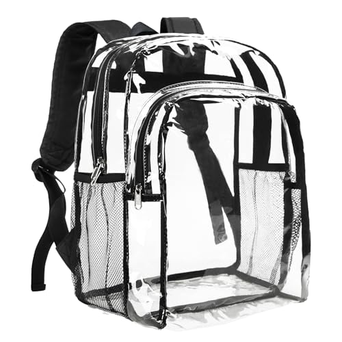 Vorspack Clear Backpack Heavy Duty - Clear Backpacks Transparent Bookbag for Girls Boys Large See Through Bag for Work, College, Concert - Black - color: Black, size: Large