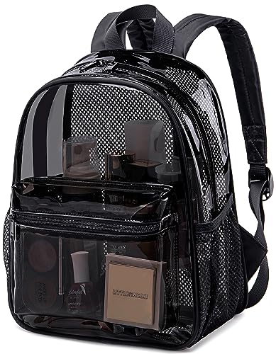 Clear Mini Backpack Stadium Events 12x12x6 Small Transparent Backpacks Plastic See Through Bag for Work Festival Security Travel - color: Black-clear, size: 12'' H-Mini