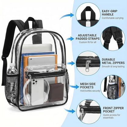 24-Pack 17'' Clear Black Bulk Backpacks for School – Transparent PVC Bookbags, Heavy Duty Clear Large Bags with Reinforced Straps, Back Pack for Elementary, Middle & High School - color: 17'' 24 Pack Clear Black