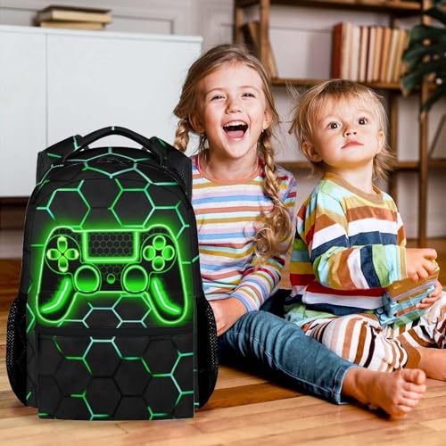 Kids Backpack for Boys - 17 Inch Gamer Backpack Gifts with Adjustable Straps, Toddler School Book Bag for Preschool Elementary - color: Green