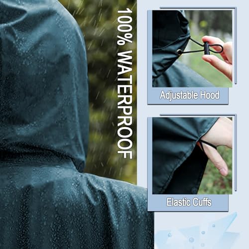 Fashion Hooded Rain Poncho Waterproof Raincoat Jacket with pocket for Women/Men/Adult - color: Deep Blue