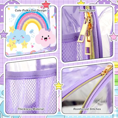 Paterr 3 Pcs Clear Backpack for Girls Rainbow Cloud Backpack with Lunch Bag Pencil Case for Kids Purple Heavy Duty PVC Transparent Bookbag See Through School Bag - color: Purple, style: Rainbow Cloud