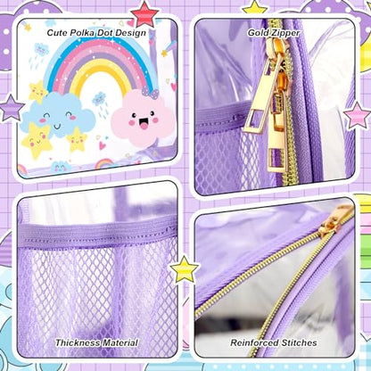 Paterr 3 Pcs Clear Backpack for Girls Rainbow Cloud Backpack with Lunch Bag Pencil Case for Kids Purple Heavy Duty PVC Transparent Bookbag See Through School Bag - color: Purple, style: Rainbow Cloud