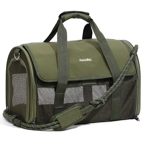 FUKUMARU Cat Carrier, Light & Airy Pet Carrier, 18x11x11 Airline Approved Dog Carrier for Small Dogs, 2-in-1 Shoulder Strap Leash, Collapsible Soft Cat Travel Carrier with Anti-Scratch Mesh, Green - color: Green