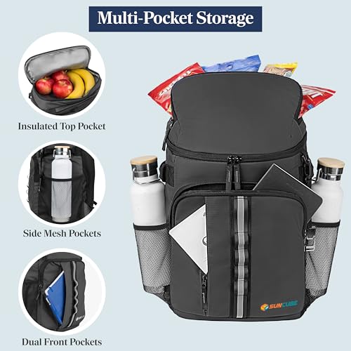 SUN CUBE Cooler Backpack 33 Can, Leakproof Insulated Backpack Cooler for Men Women, Camping Cooler Backpack for Beach Travel Hiking, Waterproof Lunch Backpack - color: Grey