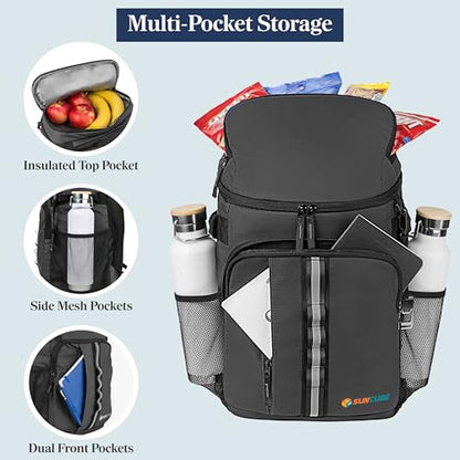 SUN CUBE Cooler Backpack 33 Can, Leakproof Insulated Backpack Cooler for Men Women, Camping Cooler Backpack for Beach Travel Hiking, Waterproof Lunch Backpack - color: Grey