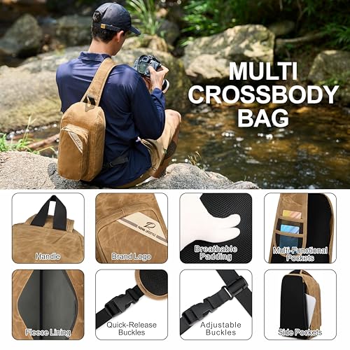 Padwa Lifestyle Khaki Crossbody Camera Bag - Waxed Memory Canvas Compact Camera Sling and Crossbody Bag with Fast Access,Versatile Lightweight Everyday Bag Great for Photographers Travel,Photography - color: Khaki