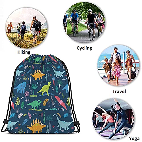 Dinosaur Drawstring Backpack Bag - Cute Cartoon Animal Funny Cool Colorful Dino Tropical Palm Leaf Sport Gym Sack Drawstring Bag for Men Women - color: Multi-a89