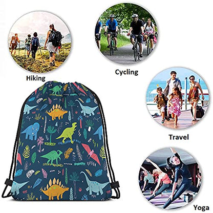 Dinosaur Drawstring Backpack Bag - Cute Cartoon Animal Funny Cool Colorful Dino Tropical Palm Leaf Sport Gym Sack Drawstring Bag for Men Women - color: Multi-a89