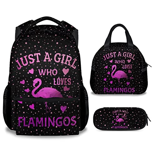 Flamingo Backpack with Lunch Box - Set of 3 School Backpacks Matching Combo - Cute Pink Bookbag and Pencil Case Bundle - color: Color-4-2