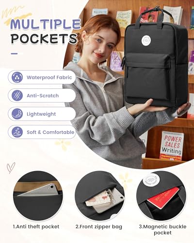 BJLFS Large Black Backpack for Women, Classic Basic Waterproof High School Bookbag, Lightweight Casual Travel Daypack, College Backpack Men, Middle School Bag for Girls Boys - color: Large Black