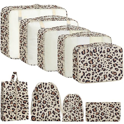 9 Set Packing Cubes for Travel Essentials - Lightweight Carry-On Luggage Organizer Bags with Shoe, Clothes & Laundry Bags for Airplane, Family & Business Travel, Leopard print - color: Leopard print