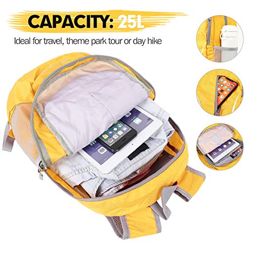 ZOMAKE Ultra Lightweight Packable Backpack 25L, Foldable Hiking Backpacks Water Resistant Small Folding Daypack for Travel(Yellow) - color: Yellow-b