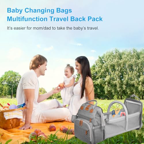 Jeryswet Baby Diaper Bags with Changing Station, Waterproof Large Capacity Diaper Bag Backpack for Moms Dads with USB Charging Port and Stroller Straps, Baby Shower Gifts, Grey - color: Gray