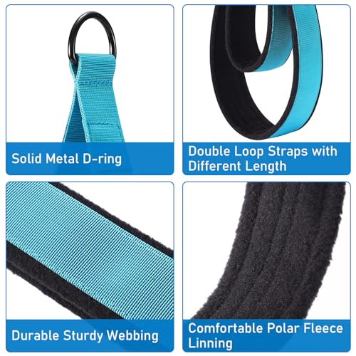 TOBWOLF Pilates Straps - Double Loop D-Ring Straps for Reformer, Padded, Home Gym Workout - color: Blue