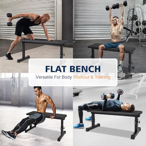 Adjustable Weight Bench Heavy Duty Steel Flat Workout Bench for Home Gym with Quick Assembly, Anti-Slip Base Multi-Functional Strength Training Bench for Full-Body Workouts
