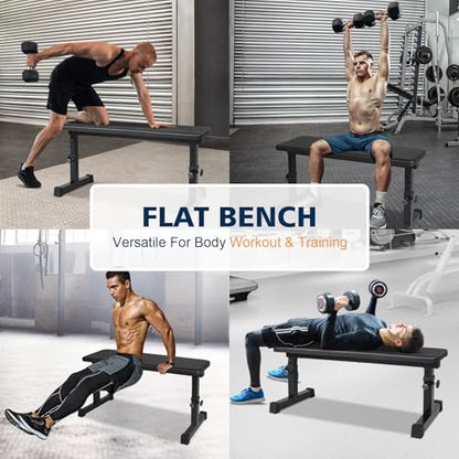 Adjustable Weight Bench Heavy Duty Steel Flat Workout Bench for Home Gym with Quick Assembly, Anti-Slip Base Multi-Functional Strength Training Bench for Full-Body Workouts