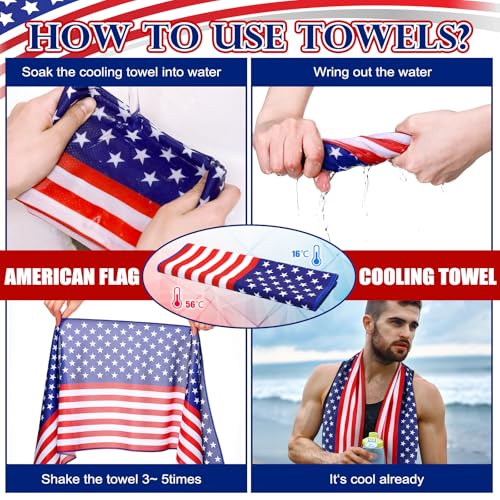 12 Pack 250th Anniversary Patriotic Cooling Towel with American Flag 40" x 12" Cooling Neck Wraps Microfiber Instant Cool Towel Red White Blue Workout Towels 4th of July Party Supplies
