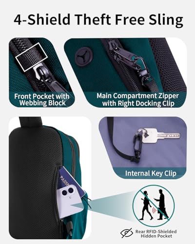 ECOHUB Anti-Theft Crossbody Bag Men Women, RFID Blocking Lightweight Sling Backpack Eco-Friendly with 9 Pockets Sturdy SBS Zippers Water Resistant for Travel Work Hiking Outdoor, Turquoise - color: Turquoise