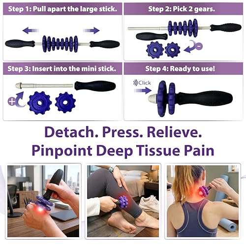 ONIPAX 3-in-1 Muscle Roller Stick, Manual Massage Tool with 8 Adjustable Gears & POM Core, Customizable Deep Tissue Relief for Neck, Back, and Calves, Portable Post-Workout Recovery (Purple)