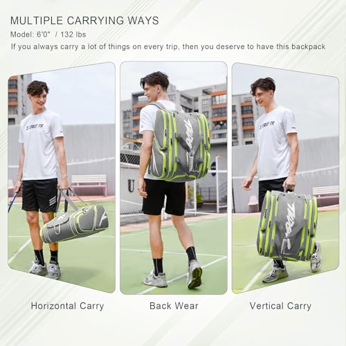 TILDOSAC Pickleball Bag - Large Paddle Bag for 4 Paddles & Accessories - Fence Hook, Extra Pockets, Shoe Compartment - color: Grey