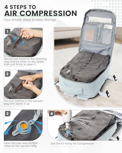 suwasp Vacuum Backpack Travel with Pump, Travel Backpack for Women Men, Vacuum Compression Bags with Laptop Compartment/Shoe Compartment, Personal Item Carry On Backpacks Flight Approved, Light Blue - color: Light Blue (B4), size: Medium