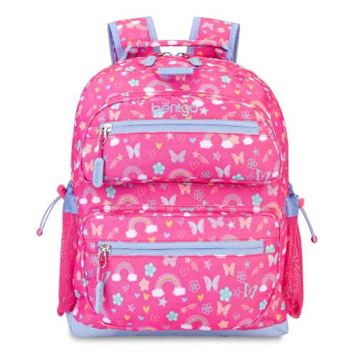 Bentgo Kids Backpack - Lightweight 14” Backpack in Fun Prints for School, Travel, & Daycare, Ideal for Ages 4+, Roomy Interior, Durable & Water-Resistant Fabric, & Loop for Lunch Bag (Rainbows) - color: Rainbows