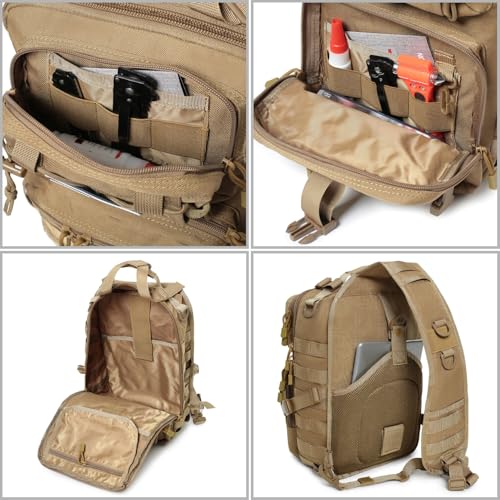 Tactical Sling Bag Backpack Military Rover Shoulder Sling Pack EDC Molle Range Bag Crossbody Chest Pack (Black) - color: Black