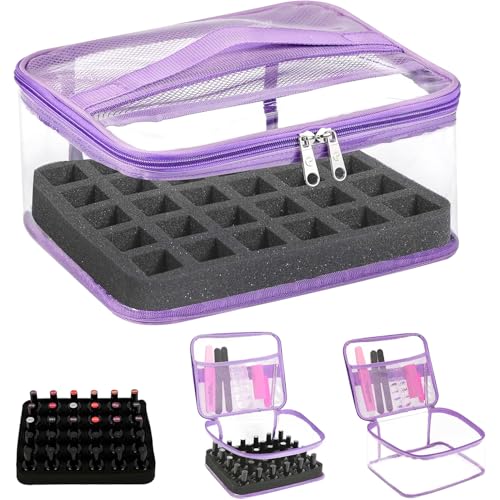 Beloving Nail Polish Organizer Bag Holds 30 Bottles (15ml/0.5 fl.oz) Portable Supplies Organizer Handbag for Manicure Tools, Portable Nail Supplies Kit Organizer Carrying Case (Purple) - color: 3.Purple