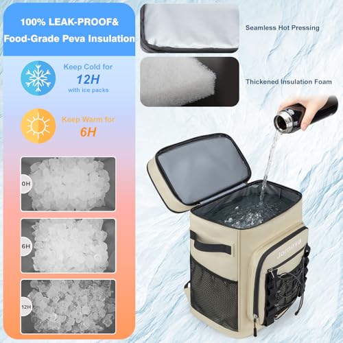 Insulated Cooler Backpack, 35L Leakproof Backpack with Double Compartments for Men & Women, Large Lunch Cooler for Camping, Beach, Travel, Picnic, Up to 48 Cans - color: Beige