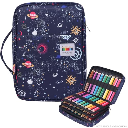 JAKAGO 220 Slots Colored Pencil Case Large Capacity Pen Holder for Artist Painter Zipper Organizer Bag for Marker Highlighter Storage Case for Office Sketch Travel Supplies (Night Sky) - color: Night Sky