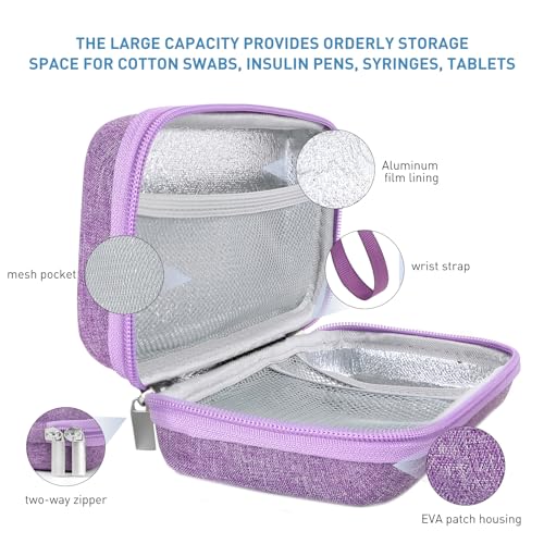 suzamed Insulin Cooler Travel Case,EVA Insulation Travel Medicine Kit with 2 Ice Packs for Diabetes Care,Insulin Pen and Other Diabetic Supplies (Purple) - color: Purple