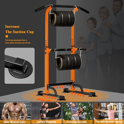 DlandHome Power Tower Pull Up Dip Station Multi-Function Fitness Equipment for Strength Training Adjustable Height Dip Stand for Home Gym - color: Orange