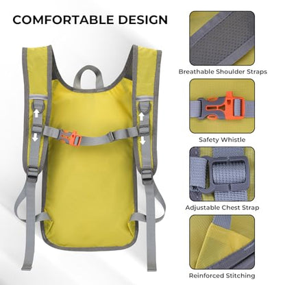 13L Small Hiking Backpack for Women Men, Lightweight Foldable Day pack, Packable Daypack for Travel, Camping (Yellow) - color: Yellow