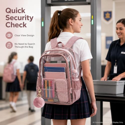 gxtvo Clear Backpack, Heavy Duty Transparent Bookbag, See Through Backpacks for Women Men | Heavy Duty - color: Chic Deep Pink Clear Backpack