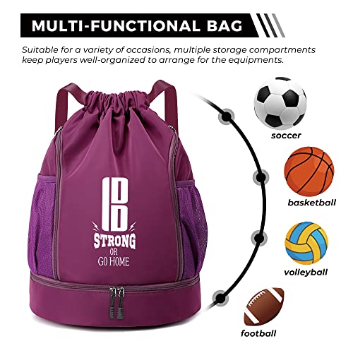 brooman Youth Soccer Bags Boys Girls Backpack for Soccer Basketball Volleyball & Football with Ball Compartment - color: Purple