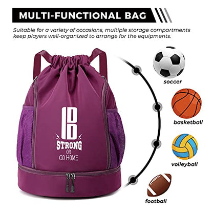 brooman Youth Soccer Bags Boys Girls Backpack for Soccer Basketball Volleyball & Football with Ball Compartment - color: Purple